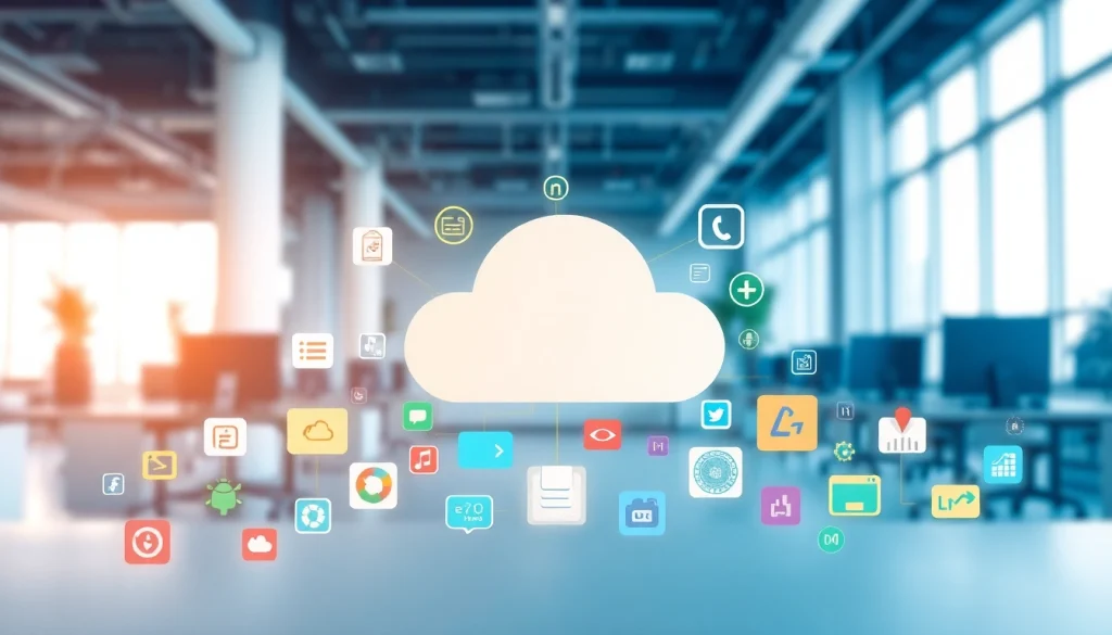 Explore dynamic icons from https://awin68.cloud/ in a creative workspace illustration.