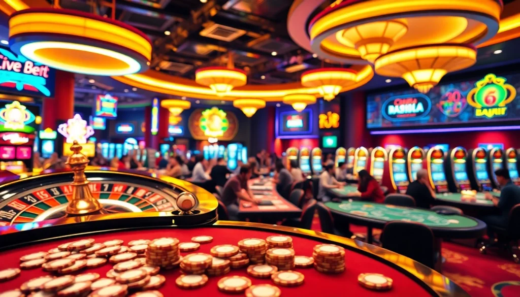 Experience the excitement of winning at the casino tables live at https://af88.mba/ with poker chips, cards, and a roulette wheel.